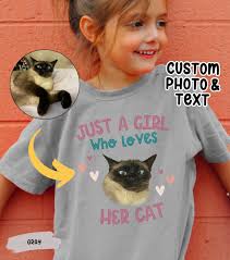 Comfort Colors Custom Pet Portrait T-shirt for Youth Cat Lover Just a Girl  Who Loves Her Cat Personalized Pet Photo Gift for Girls Kitty