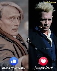 Mads Mikkelsen/ Johnny Depp as Grindelwald.. ✨ Mads Mikkelsen — Mads brings  a cold elegance to Grindelwald—his performance is all about quiet menace,  razor-sharp intelligence, and an unsettling calm that makes every