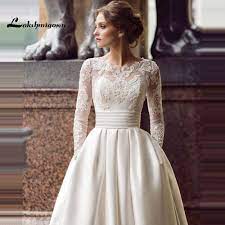 Weitere ideen zu brautkleid, kleider, kleid hochzeit. Modest Langarm Brautkleider Turkei Scoop Satin Appliqued A Linie Brautkleid Mit Taschen Vestidos De Novia Bridal Gown Sleeved Weddinglong Sleeve Wedding Aliexpress
