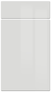 Light gray kitchen cabinets provide ample storage. High Gloss Light Grey Kitchen Door Finish By Homestyle