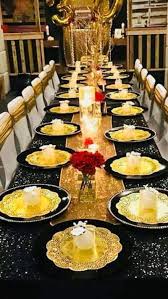 Black And Gold Table Set Up Elegant Blackandgold 30thbirthday Dinner Setup Blackandgoldtablescape Gold Table Setting Event Planning Design Table Settings