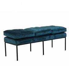 Banc Nirva Marque Hanjel Banquette Bout De Lit Look Retro En Velours Bleu Canard Et Acier Noir 42x49x124cm En 2020 Banquette Bout De Lit Bout De Lit Petit Canape