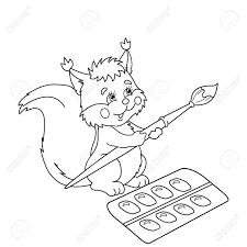Draw and paint without the internet. Coloring Page Outline Of Cartoon Squirrel With Brushes And Paints Coloring Book For Kids Royalty Free Cliparts Vectors And Stock Illustration Image 70665305