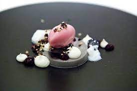 shawn gawle s black sesame dessert black sesame custard vanilla sabayon concord grape sorbet and f plated desserts black sesame dessert fine dining desserts