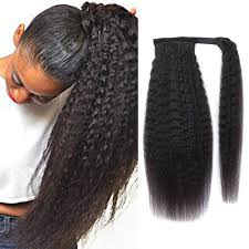 Depending on how much hair you have, section it into manageable sections. Kinky Straight Ponytail Human Hair With Wrap Around Magic Tape