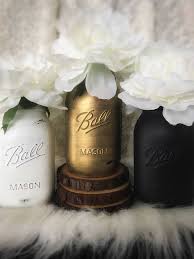 White Gold Black Mason Jars Rustic Wedding Centerpiece Graduation Decor Black And Gold Pa Rustic Wedding Centerpieces Bridal Shower Rustic Gold Mason Jars