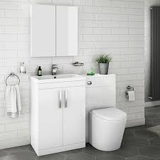 The contemporary designer bathroom vanity style, exemplified by our infinity, frame and tetrix designer bathroom vanities, represents the thinking and experimentation of internationally venerated italian designers. Brooklyn White Gloss Modern Sink Vanity Unit Toilet Package Victorian Plumbing Uk