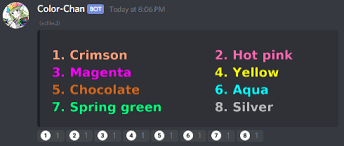 Use color = colorname to change your color! Color Chan Discord Bots Top Gg