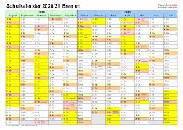 August september oktober november dezember januar. Schulkalender 2020 2021 Bremen Fur Excel