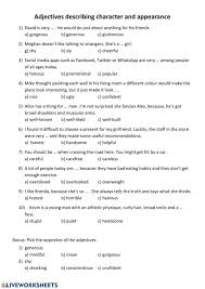Adjectives Online Worksheet For Pre Intermediate You Can Do The Exercises Online Or Download The Workshe In 2020 Describing Characters Adjectives Character Worksheets