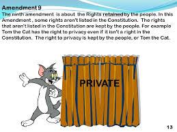 The bill of rights mentions certain rights that are to be protected from government interference, these rights include freedom of speech, freedom of religion, freedom of the press, freedom of assembly and the right to keep and bear arms, among others. 9th Amendment Cartoon Amendment 9