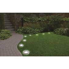 Bell Howell Solar Powered Stainless Steel Outdoor Integrated Led Super Bright In Ground Path Disk Lights 4 Per Box 1998 The Home Depot