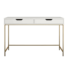 White desks & computer tables : Ameriwood Home Jordyn Computer Desk With 2 Drawers White Gold Finish Walmart Com White Desk Office White Desk Decor White Desk Gold Legs