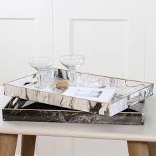 The white faux marble tv tray set has a distinctive look with its sturdy wood construction and faux white marble top. Monochrome Marble Effect Trays Set Of Two Coffee Table Home Decor Marble Effect