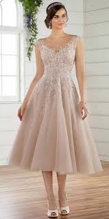 Amazing Tulle Bateau Neckline Tea Length A Line Wedding Dress With Beadi Short Lace Wedding Dress Essense Of Australia Wedding Dresses Tea Length Wedding Dress
