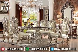 Set 8 Kursi Meja Makan Mewah Terbaru Ukiran Jepara Klasik Duco Silver Df 0757 Luxury Dining Room Cheap Living Room Sets Formal Dining Room Sets