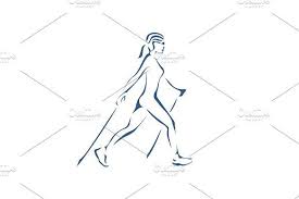 Stylized Silhouette Of The Girl Engaged In Nordic Walking Nordic Walking Stylized Nordic