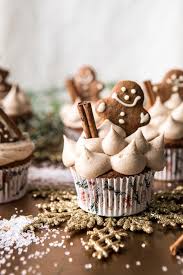 Gingerbread Cupcakes With Cinnamon Browned Butter Buttercream Half Baked Harvest Recipe Gingerbread Cupcakes Christmas Baking Butter Cream
