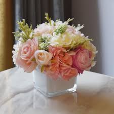 Kyunovia Fleurs Artificielles Hortensia Rose Vase Avec Fleur Bouquet Ensemble Pour Bureau Bureau Fleurs Artificielles Decoration Florale Mariage Hortensia Rose