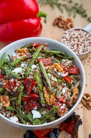 Roasted Green Bean Red Pepper Quinoa Salad Recipe Thanksgiving Recipes Side Dishes Healthy Recipes Stuffed Peppers