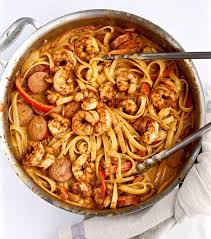 A Spicy And Creamy Cajun Shrimp Pasta Dish With Blackened Shrimp And Andouille Sausage Shrimp Pasta Dishes Creamy Cajun Shrimp Pasta Shrimp And Sausage Pasta
