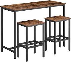 Crafted from solid rubberwood, each piece pairs clean lines with curves along with neutral finishes of black and medium oak. Amazon Com Hoobro Bar Table Set 47 2 Rectangular Kitchen Pub Dining Coffee Table And 2 Bar Stools 3 Piece Breakfast Table Set For Kitchen Living Room Dining Room Sturdy Metal Frame Rustic Brown Bf52bt01