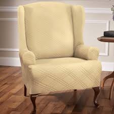 Wingback chair slipcovers are also forgiving, since you tuck material between the wings and around and beneath the cushion. Double Diamond Stretch Wing Chair Slipcovers
