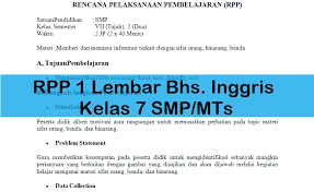 Terkait dengan kegiatan merencanakan pembelajaran yang bernuansa karakter, saya akan berbagi file rpp dan silabus bahasa inggris smp kelas 7, 8 dan 9 yang bernuansa karakter. Rpp 1 Lembar Bhs Inggris Kelas 7 Smp Mts Antapedia Com