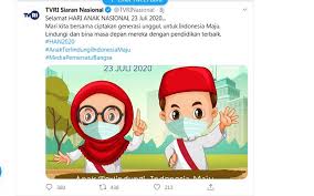 Gambar mewarnai untuk anak, kejayan, yogyakarta, indonesia. Pasang Poster Hari Anak Nasional Bergambar Siswa Sd Berpeci Dan Siswi Berjilbab Tvri Diprotes Warganet Harianjogja Com
