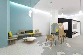 White Gray Yellow And Baby Blue Salon Interior Design Hair Salon Interior Interior Design