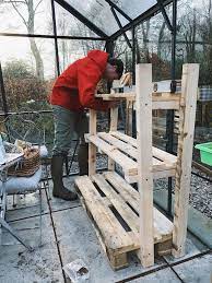 Controlled conditions of greenhouse shelves enhances the quality of the harvest. Making Greenhouse Staging From Pallets Diy Greenhouse Plans Greenhouse Staging Backyard Greenhouse