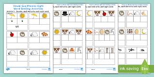 The phonics spelling method here is about recognising how sounds match up to single letters or letter combinations. Visual Cue Phonics Sight Word Spelling Activity Sheets