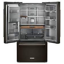 The kitchenaid bottom freezer refrigerator (22 cu ft) has an overall height of 66.875 (174.9 cm), width of 32.625 (82.9 cm), and depth of 33.75 (85.7 cm). Kitchenaid Krfc704fbs 23 8 Cu Ft 36 Counter Depth French Door Platinum Interior Refrigerator With Printshield Finish Krfc704fbs Elm Radio Television