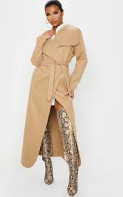 Shop our range of wool overcoats, long coats, camel coats and various other styles. Camel Maxi Length Oversized Waterfall Belted Coat Camel Prettylittlething Uk