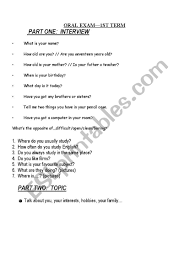 Students will converse on any topic. Oral Exam Esl Worksheet By Profeinglessalzillo