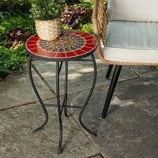 The outdoor side tables is round glass top with pretty peacock, cock, sunflower pattern. Outdoor Mosaic Side Table Wayfair