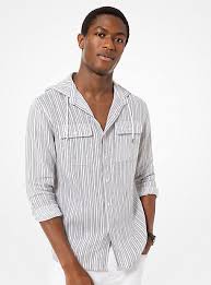 Striped Linen Hooded Shirt Michael Kors