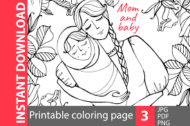 Mom holding baby for adult coloring pages stock vector art. Mom And Baby Coloring Pages 521312 Printables Design Bundles