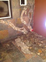 River Rock Shower Floor Going In Shower Remodel Bathtub Shower Remodel Small Shower Remodel