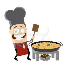 Set the table while the stew cooks.pon la mesa mientras se cocina el guiso. Happy Chef Cooking Spanish Paella Stock Vector Illustration Of Shrimp Motif 87514137