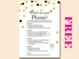 Free Gold And Black Confetti What S In Your Phone Magical Printable Bridal Shower Games Free Printables Free Bridal Shower Games Printable Bridal Shower Games
