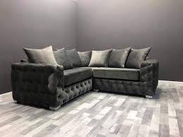 Light & dark grey fabric sofas. Ashton French Velvet U Corner Sofa Range