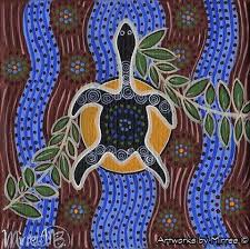 Snake Head Turtle With Leaves Original Painting By Mirree Contemporary Dreamtime Animal Dreaming Resim