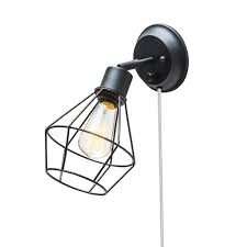 Globe Electric 1 Light Black Shade Plug In Wall Sconce With Clear 6 Ft Cord 65291 The Home Depot