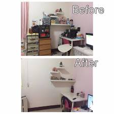 by 孫家妮 before after of my desk area by 孫家妮原本的ikea書桌沒有收納功能昨天添購了ikea抽屜櫃先把塑膠小抽屜及桌面層架上的東西收進去 想再找一天斷捨離ㄧ次之前已經斷過ㄧ次 另外木頭抽屜櫃