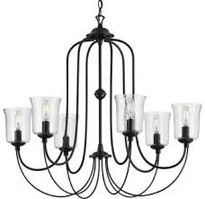 Progress Lighting P400195 031 Matte Black Bowman 6 Light 32 Wide Taper Candle Chandelier In 2020 Progress Lighting Black Chandelier Clear Glass Chandelier