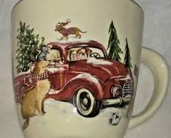 Dogs Cats Mug Cup Red Truck Winter Wonders Ironstone 18 Ounce New Christmas Mugs Pier One Christmas Christmas Red Truck