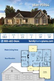 Ranch house plans tend to be simple, wide, 1 story dwellings. Traditional Style House Plan 95964 With 3 Bed 3 Bath 2 Car Garage Family House Plans Ranch Home Floor Plans House Plans