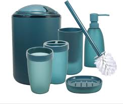 Ships free orders over $39. Amazon Com Imucci Blue 6pcs Bathroom Accessories Set With Trash Can Toothbrush Holder Soap Dispenser Soap And Lotion Set Tumbler Cup Kitchen Dining