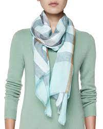Burberry Giant Exploded Check Linen Scarf Light Green